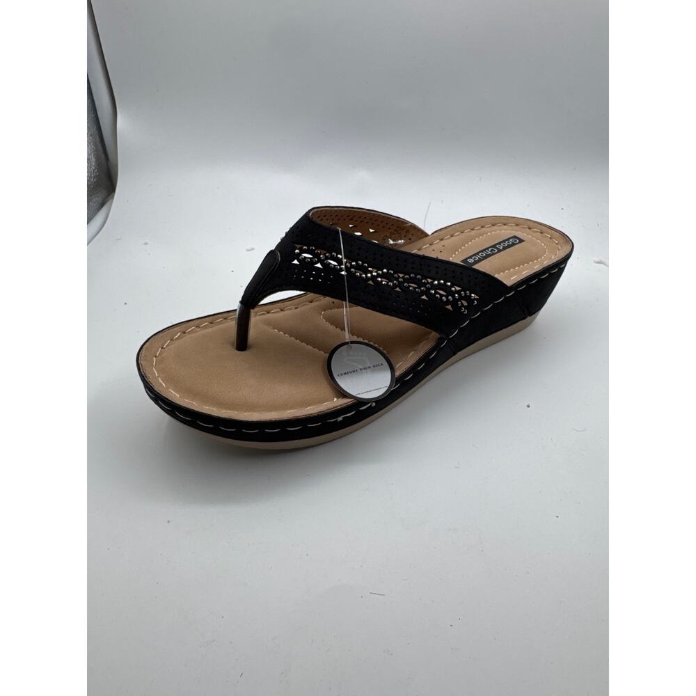 Good Choice Bari Faux Suede Wedge Sandals Women's Size 7.5M Black